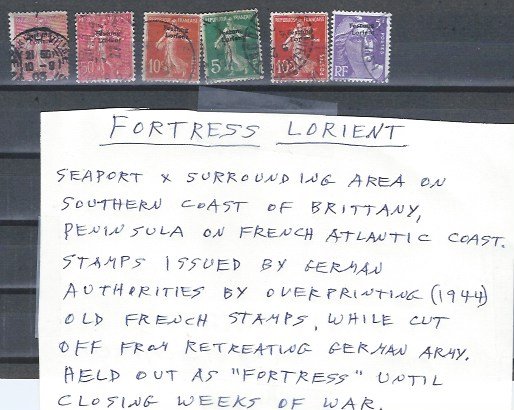 FORTRESS LORIENT 6 STAMPS SCV ? ON FRENCH STAMPS