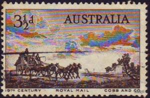 Australia 1955 Sc#281, SG#284 3-1/2d Brown Cobb & Co Stage Coach USED.