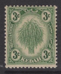 MALAYA KEDAH SG53 1924 3c GREEN MTD MINT