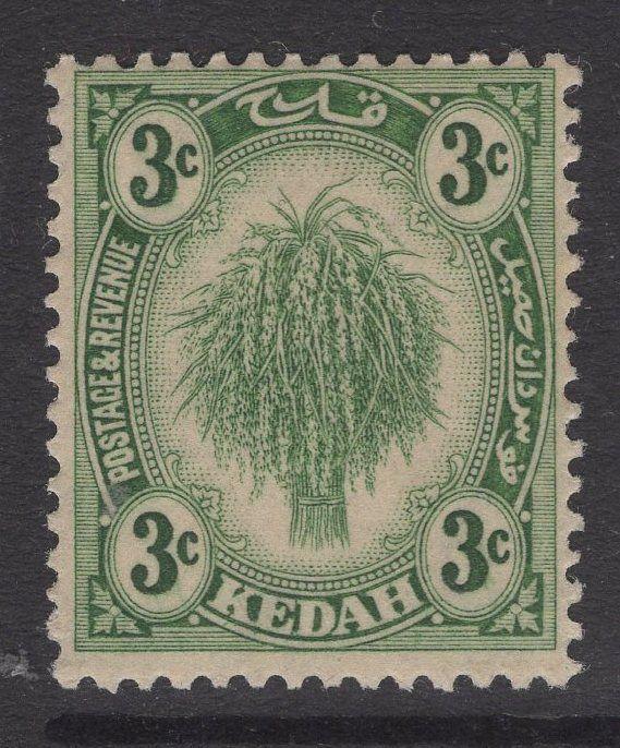 MALAYA KEDAH SG53 1924 3c GREEN MTD MINT