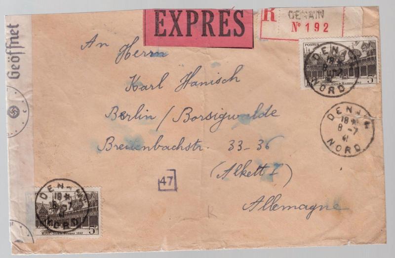 1941 France Airmail Express Censored cover to Berlin GErmany