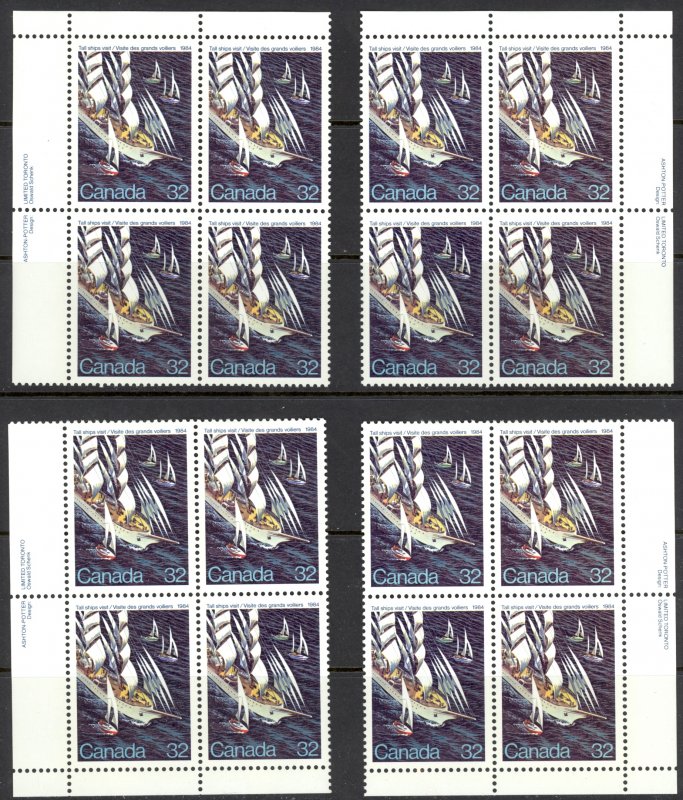 Canada Sc# 1012 ((incl 1012i)) MNH PB Set/4 1984 32c Tall Ships