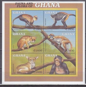 Ghana, Scott cat. 2174 a-f. Various Monkeys sheet.