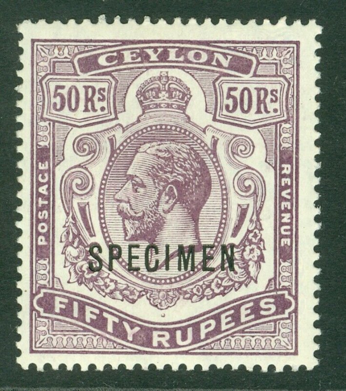 SG 320s Ceylon 1912-25. 50r dull purple & blue, overprinted specimen. A fine...