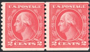 SC#492 2¢ Washington Coil Pair (1916) MNH