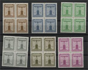 GERMANY REICH, OFFICIAL STAMPS 1938, 6 BLOCKS OF 4 MNH	