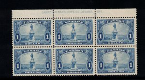 Canada #227i Very Fine Never Hinged Plate #1 Top Block Of Six - Pale Blue Shade