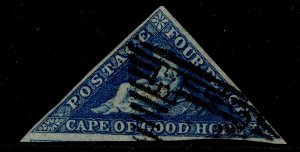 SOUTH AFRICA - Cape of Good Hope QV SG4, 4d deep blue, FINE USED. Cat £170.