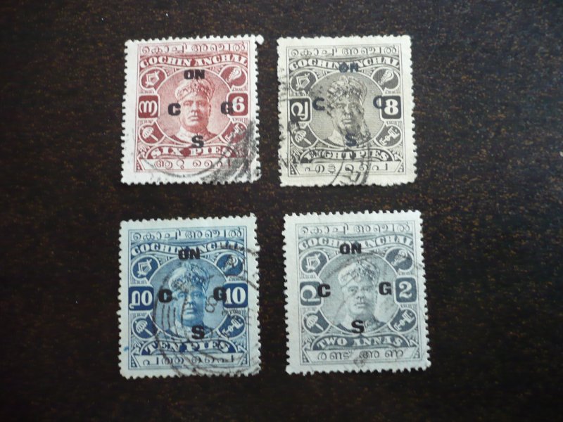 Stamps - Cochin - Scott# O29-O32 - Used Partial Set of 4 Stamps