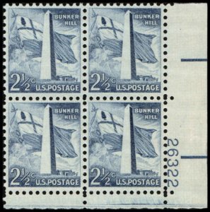 US #1034 BUNKER HILL MNH LR PLATE BLOCK #26322