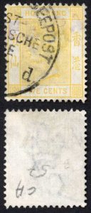 Hong Kong SG58 5c Yellow Wmk CA German SEA POST Cancel RARE