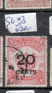 NORTH BORNEO  20C/$1 ARMS    SG  87   VFU        P0314A