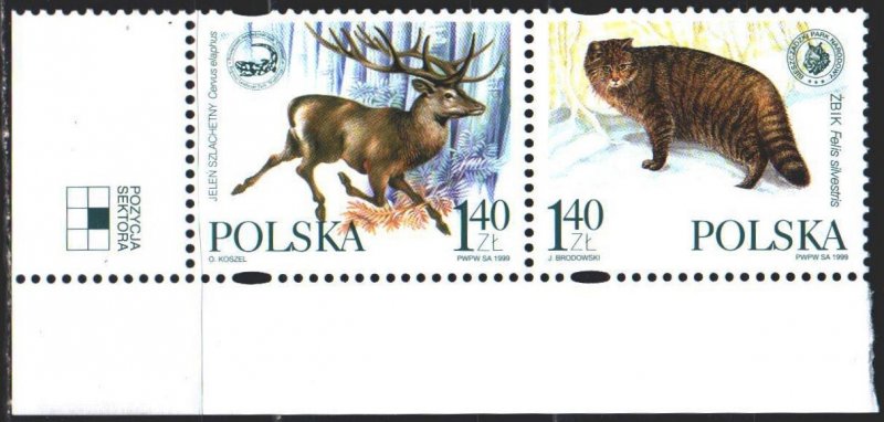 Poland. 1999. 3787-88. Fauna of Poland, deer and wild cat. MNH.