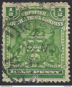 RHODESIA - BRITISH SOUTH AFRICA CO 1904 KEDVII ½d Yellow-Green SG75a Used