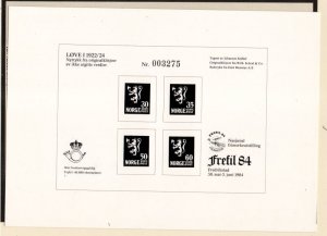 Norway 1984 Lion stamps on Fredrkstad 84 Stamp Show souvenir sheet