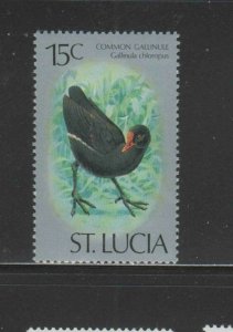 ST. LUCIA #395  1975  1975  15 c COMMON GALLINULE  MINT VF NH O.G