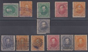 COSTA RICA 1883 Sc 16-19 Yv 12-15 (12x) CHOICE CANCELS HEREDIA, LIBERIA, CARTAGO 