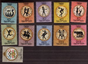 1960 Hungary Olimpia Full MNH Set, Sc 1326-1335 + B218