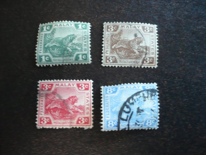 Stamps - Malay Federated States - Scott# 38,41,42,46- Used 4 Stamps