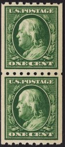 US #x One Cent Green Franklin Coil Pair MINT NH SCV $22