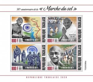 Togo - 2020 Salt March Mahatma Gandhi - 4 Stamp Sheet - TG200366a