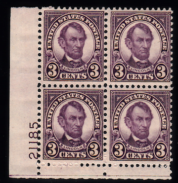 United States #635 Lincoln block of 4, Please see description.