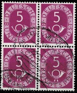 Germany 1951,Sc.#672 used block of 4, Digits with Posthorn