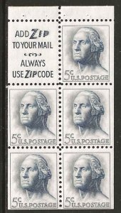 #1213C MNH Complete Booklet Pane of 5 Slogan #3 Use Zip Code