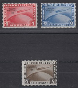 GERMANY 1933 GRAF ZEPPELIN CHICAGO FL Sc C43-C45 SET NACHDRUCK MNH FVF (CV$3200)