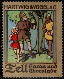 Vintage Germany Poster Stamp Hartwig & Vogel Tell Cacao and Chocolate