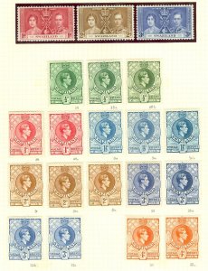 Swaziland 1938. ½d to 10/- with shades & perf varieties on 2 album pages...