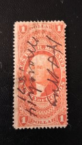 US #R67 Used $1 Revenue Stamp Red F-VF Entry of Goods 1871