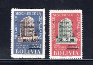 BOLIVIA #483-484 1966 #405-6 SURCHARGED MINT VF NH O.G