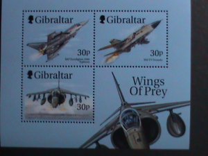 ​GIBRALTAR-1999- SC#814b WINGS OF PREY-FIGHTER PLANES & RAPTORS MNH S/S-CV-$10