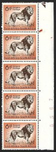 1959-60 South Africa Animal 6d Scott #225 WMK 330 Marginal Strip VF-NH-