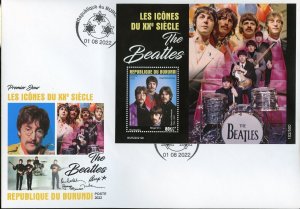 BURUNDI  2022 ICONS OF THE 20th CENTURY THE BEATLES  S/SHEET FDC