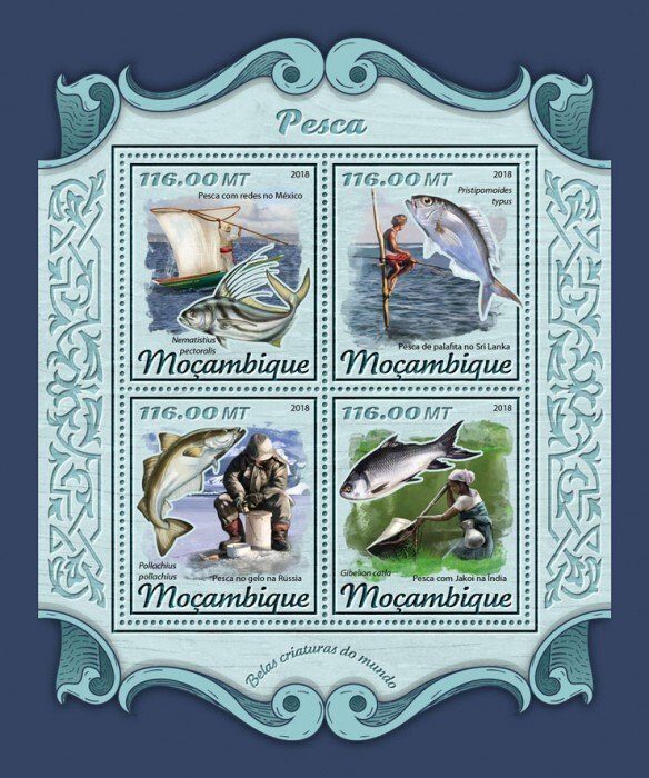 MOZAMBIQUE - 2018 - Fishing - Perf 4v Sheet - Mint Never Hinged