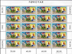 Faroe Islands 1995 Europa Sheets of Twenty (20) Scott 282-283 VF/NH/(**)