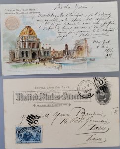 USA Columbian Exposition Picture Postal Stationery Card to France 1893 uprated