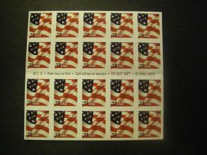 Scott 3635a, 37c Waving Flag, Pane of 20, #B2222, folded