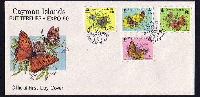 Cayman Is., Scott cat. 624-627. Butterflies issue. First Day Cover.