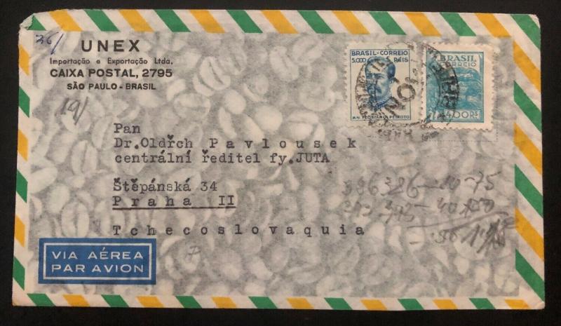 1946 Sao Pablo Brazil Airmail Commercial Cover To Prague Czechoslovakia