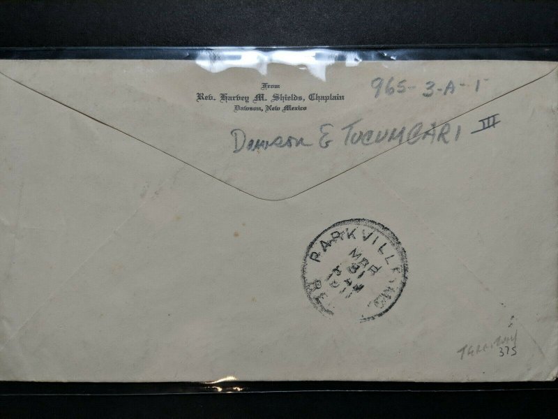 US Sc#375 RPO Cover MT Territorial 1911 Cancel Dawson & Tucumcarl Parkville MT