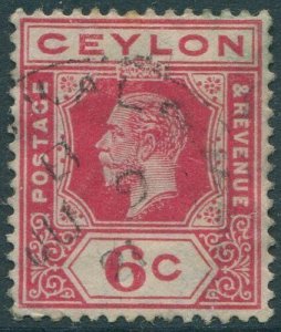 Ceylon 1921 SG342 6c carmine-red KGV tablet A shade #4 FU (amd)