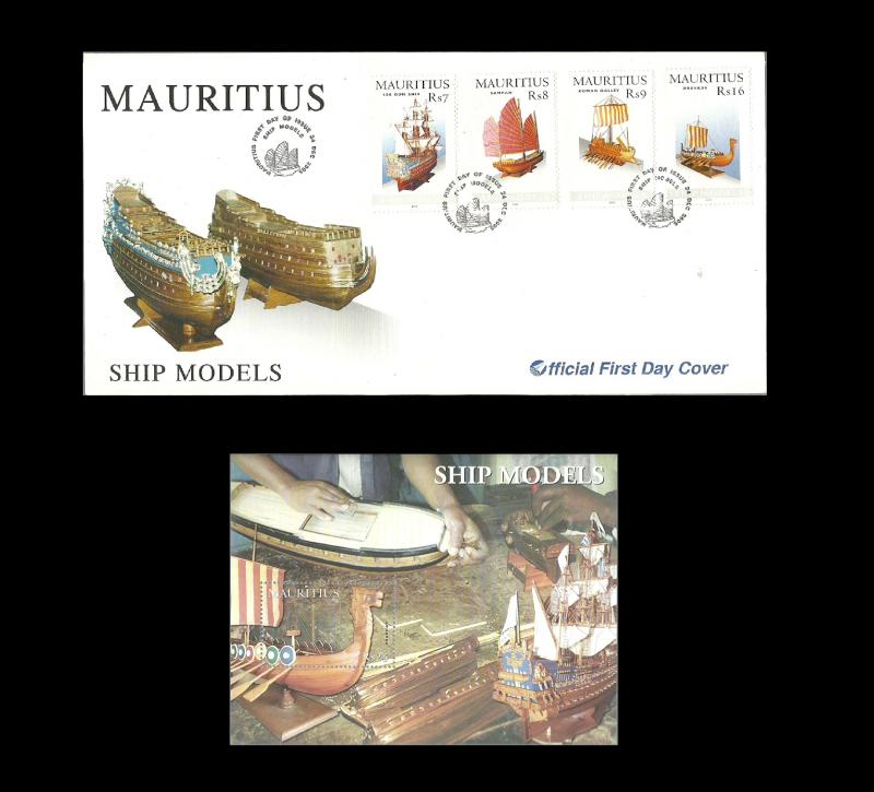 SHIP MODELS Mauritius FIRST DAY COVER + Minisheet 2005 MNH