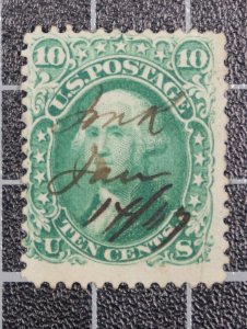 Scott 68 10 Cents Washington Used Nice Stamp Manuscript Cancel SCV $60.00 