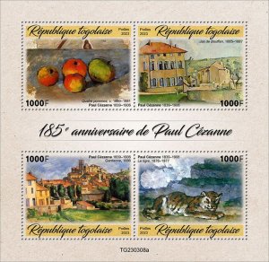 TOGO - 2023 - Paul Cezanne, 185th Birth Anniv - Perf 4v Sheet -Mint Never Hinged