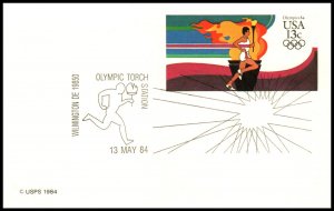 US Olympics Torch Run Wilmington,DE 1984 Cancel Postcard Cover