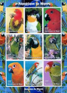 Niger 1998 Sc#1011  PARROTS-BIRDS Sheetlet (9) Perforated MNH