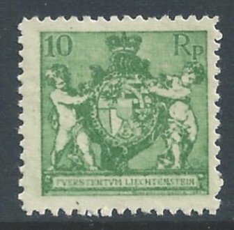 Liechtenstein #59a MH 10rp Arms With Supporters - Perf 12 1/2